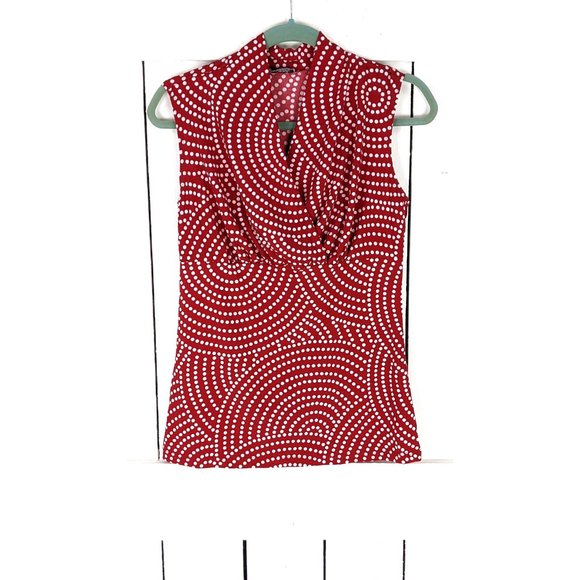 CKW red white polka dot slinky fitted sleeveless tank top - Picture 2 of 5